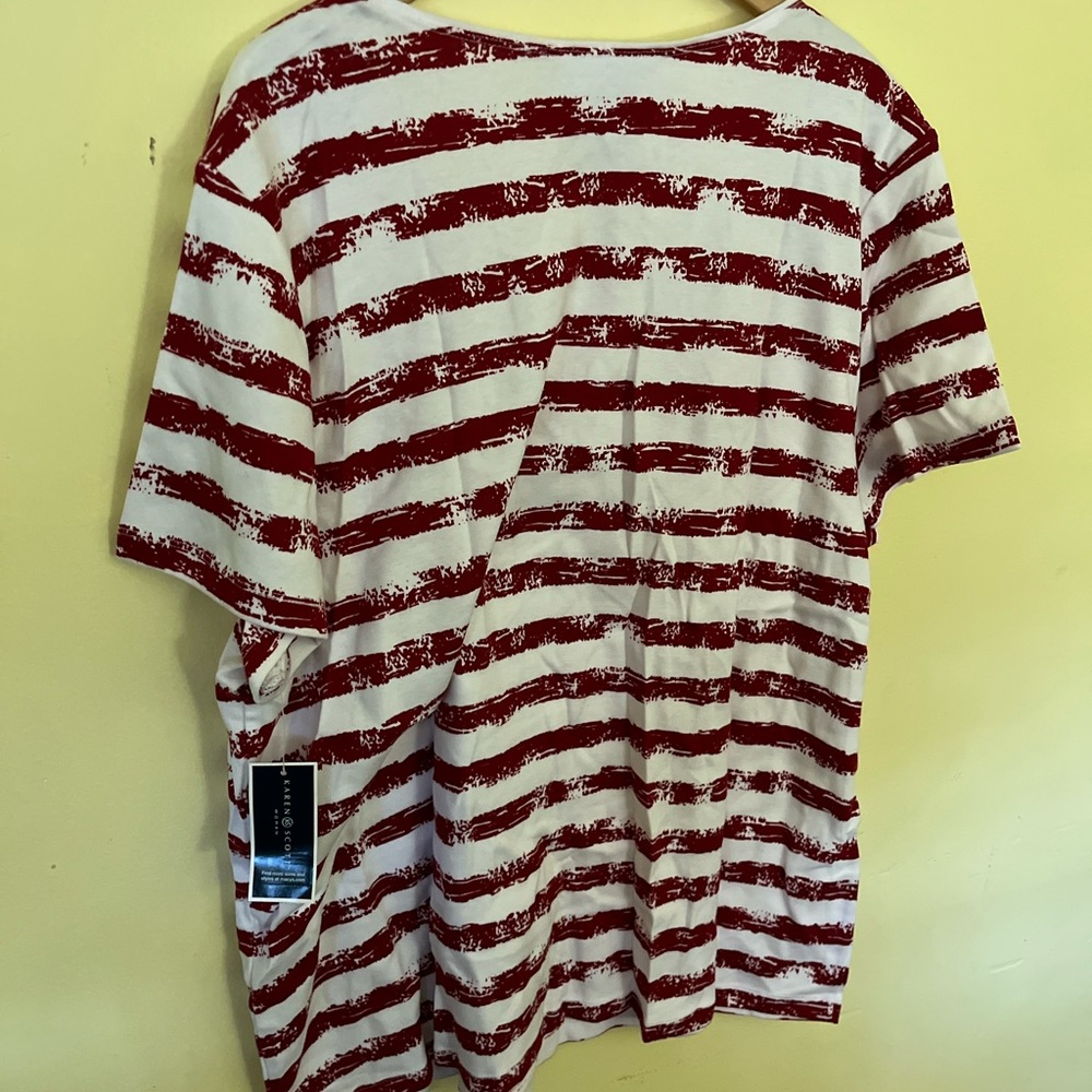 Karen Scott Striped Tee with Rhinestone Star Accents Size 3X NWT - Picture 2 of 7